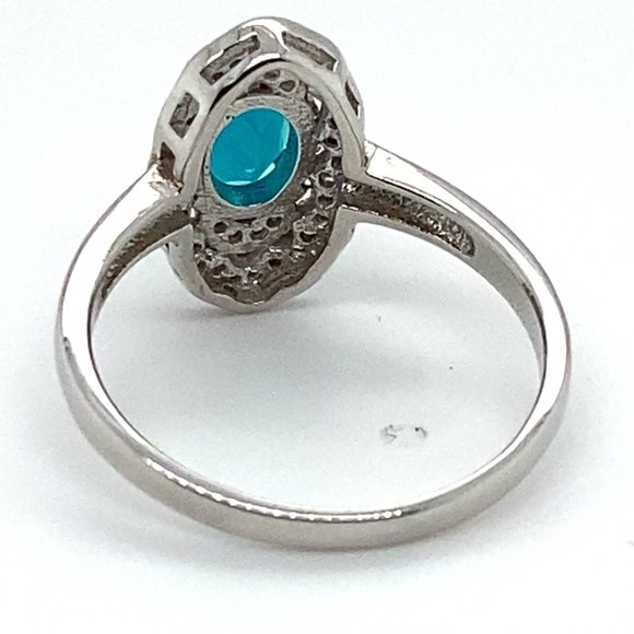 Blue Opal .74ct Platinum Finish Solid 925 Sterling Silver Ring - Picture 7 of 8